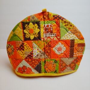 Tea Cozy 1970s Teapot Cover Cottage Retro Kitchen Yellow Orange Quilted